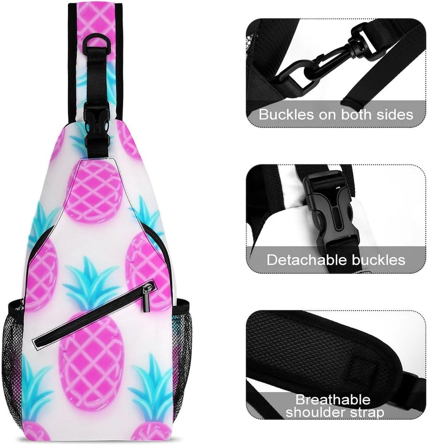Supdreamc Ultra Lightweight Sling Backpack Chest Day Bag Multipurpose Anti-Theft Rucksack for Cycling Hiking Camping Travel Outdoor, Tropical Pink Pineapples Art Camera Case Messenger Bag