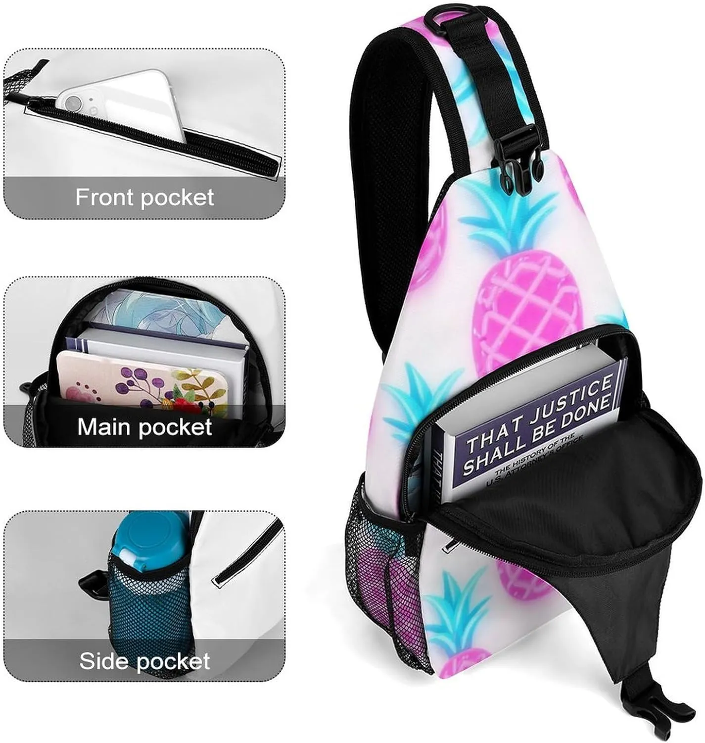 Supdreamc Ultra Lightweight Sling Backpack Chest Day Bag Multipurpose Anti-Theft Rucksack for Cycling Hiking Camping Travel Outdoor, Tropical Pink Pineapples Art Camera Case Messenger Bag