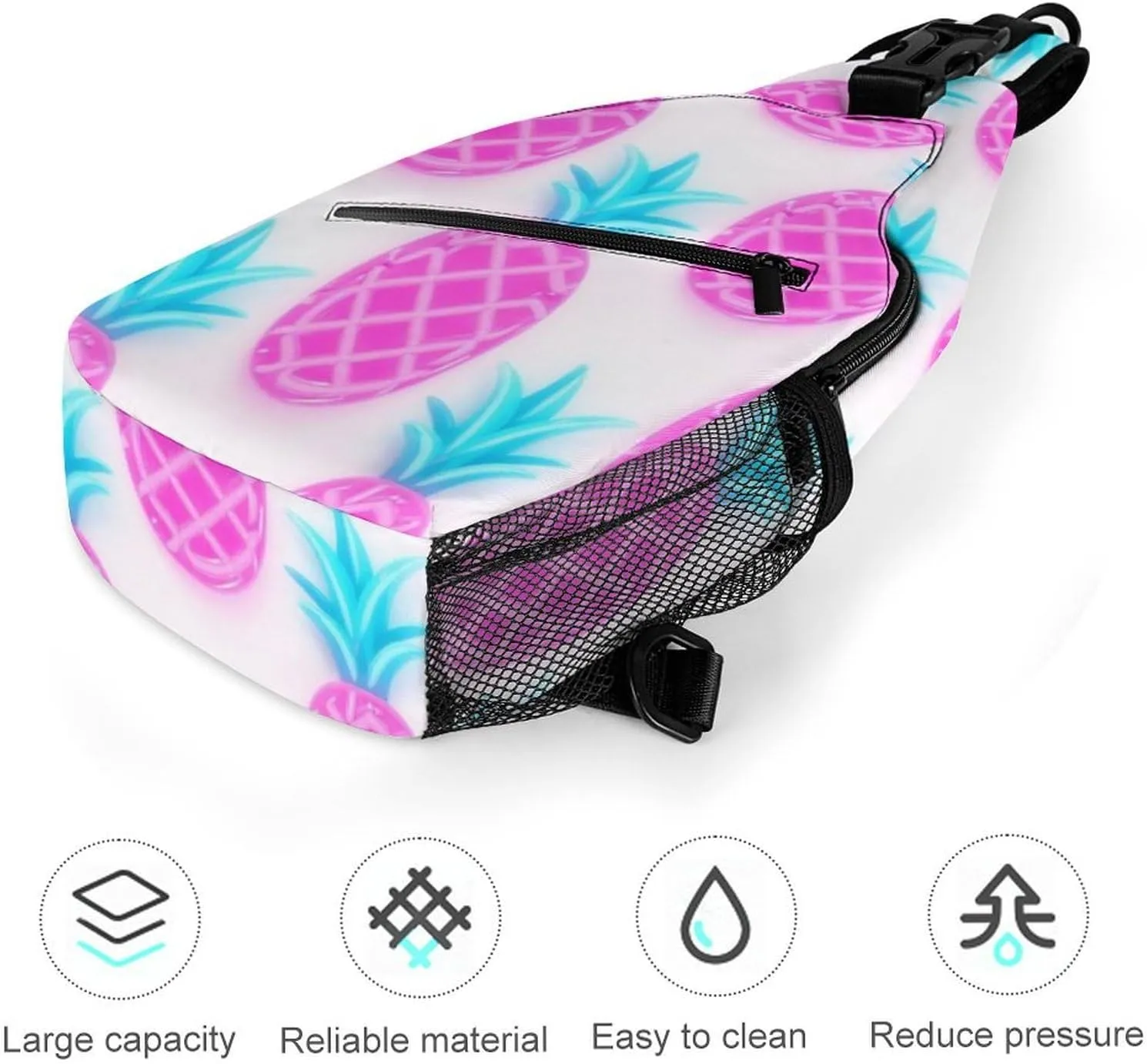 Supdreamc Ultra Lightweight Sling Backpack Chest Day Bag Multipurpose Anti-Theft Rucksack for Cycling Hiking Camping Travel Outdoor, Tropical Pink Pineapples Art Camera Case Messenger Bag