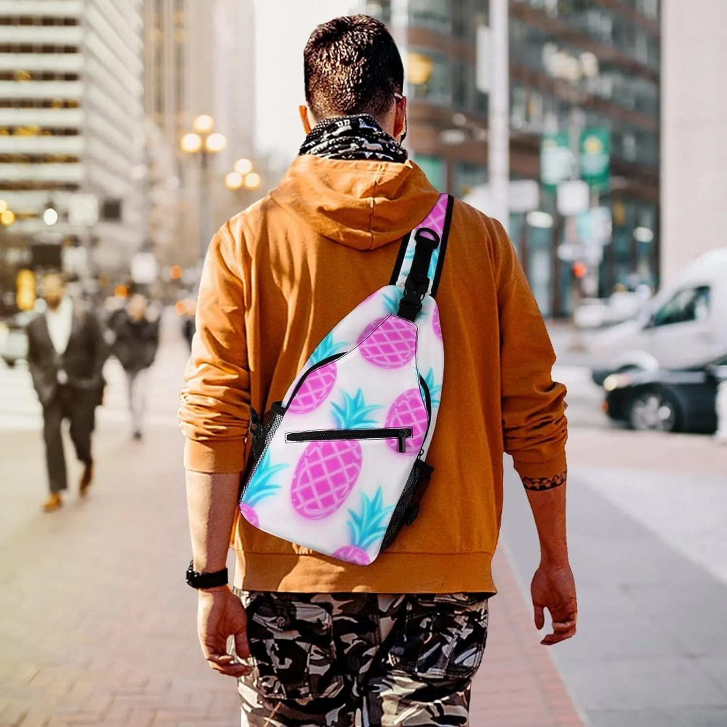 Supdreamc Ultra Lightweight Sling Backpack Chest Day Bag Multipurpose Anti-Theft Rucksack for Cycling Hiking Camping Travel Outdoor, Tropical Pink Pineapples Art Camera Case Messenger Bag