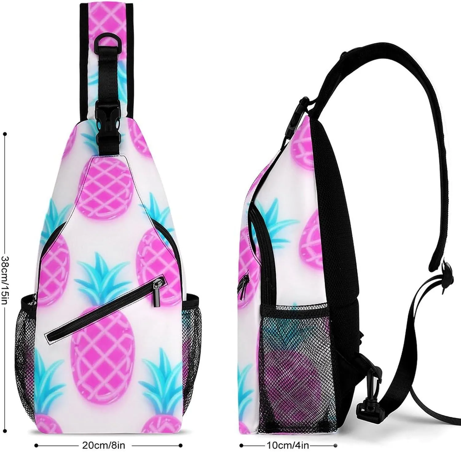 Supdreamc Ultra Lightweight Sling Backpack Chest Day Bag Multipurpose Anti-Theft Rucksack for Cycling Hiking Camping Travel Outdoor, Tropical Pink Pineapples Art Camera Case Messenger Bag