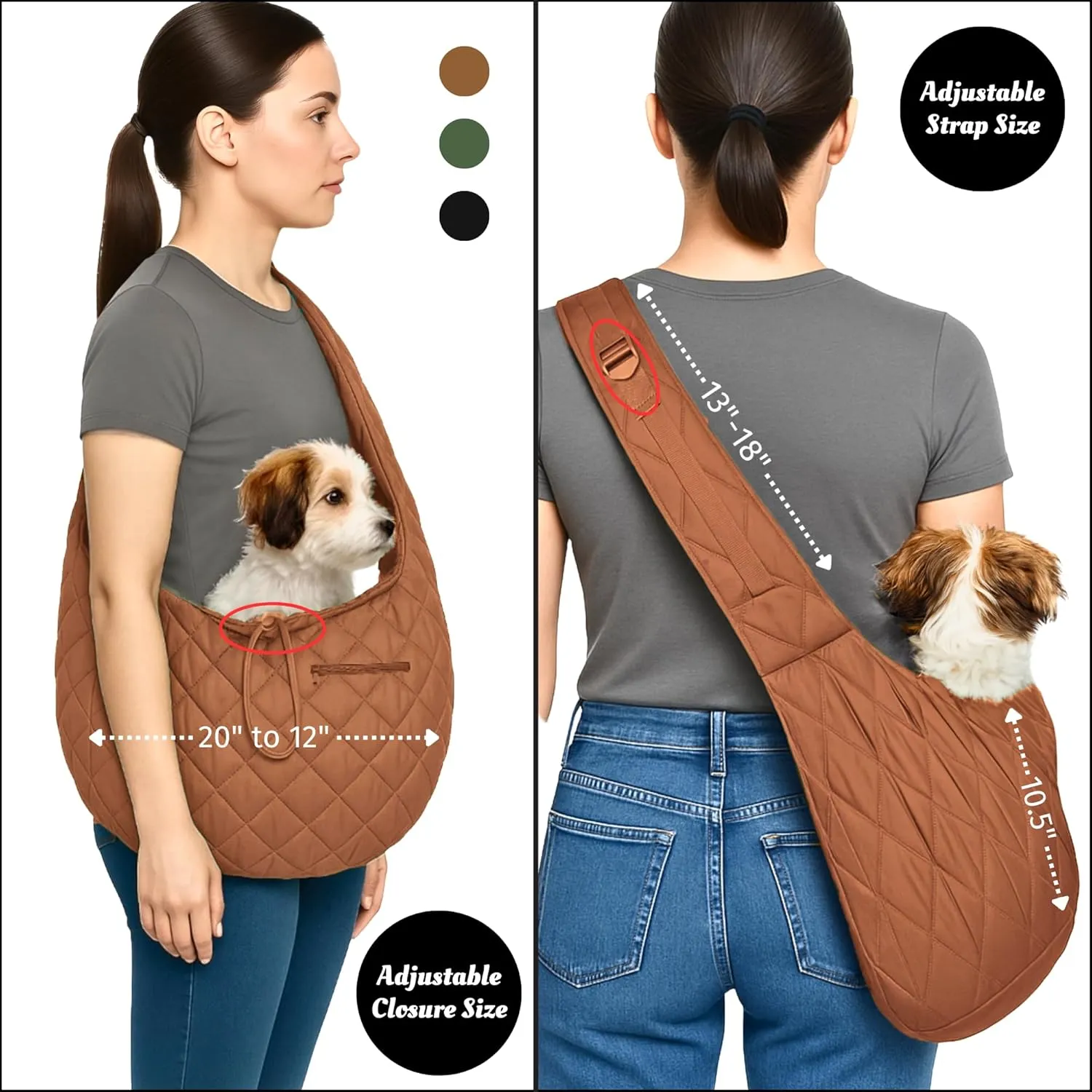 SUSU Small Dog Carrier Sling – Hands-Free Puppy Carrier Sling for Small Dogs & Cats Upto 9lbs | Adjustable, Soft & Secure Dog Slings for Travel & Walking (Camel-Brown)
