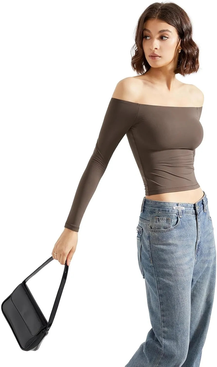 SUUKSESS Women Off Shoulder Double Lined Long Sleeve Shirts Basic Going Out Tops