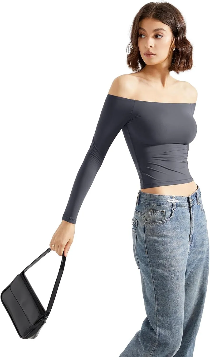 SUUKSESS Women Off Shoulder Double Lined Long Sleeve Shirts Basic Going Out Tops