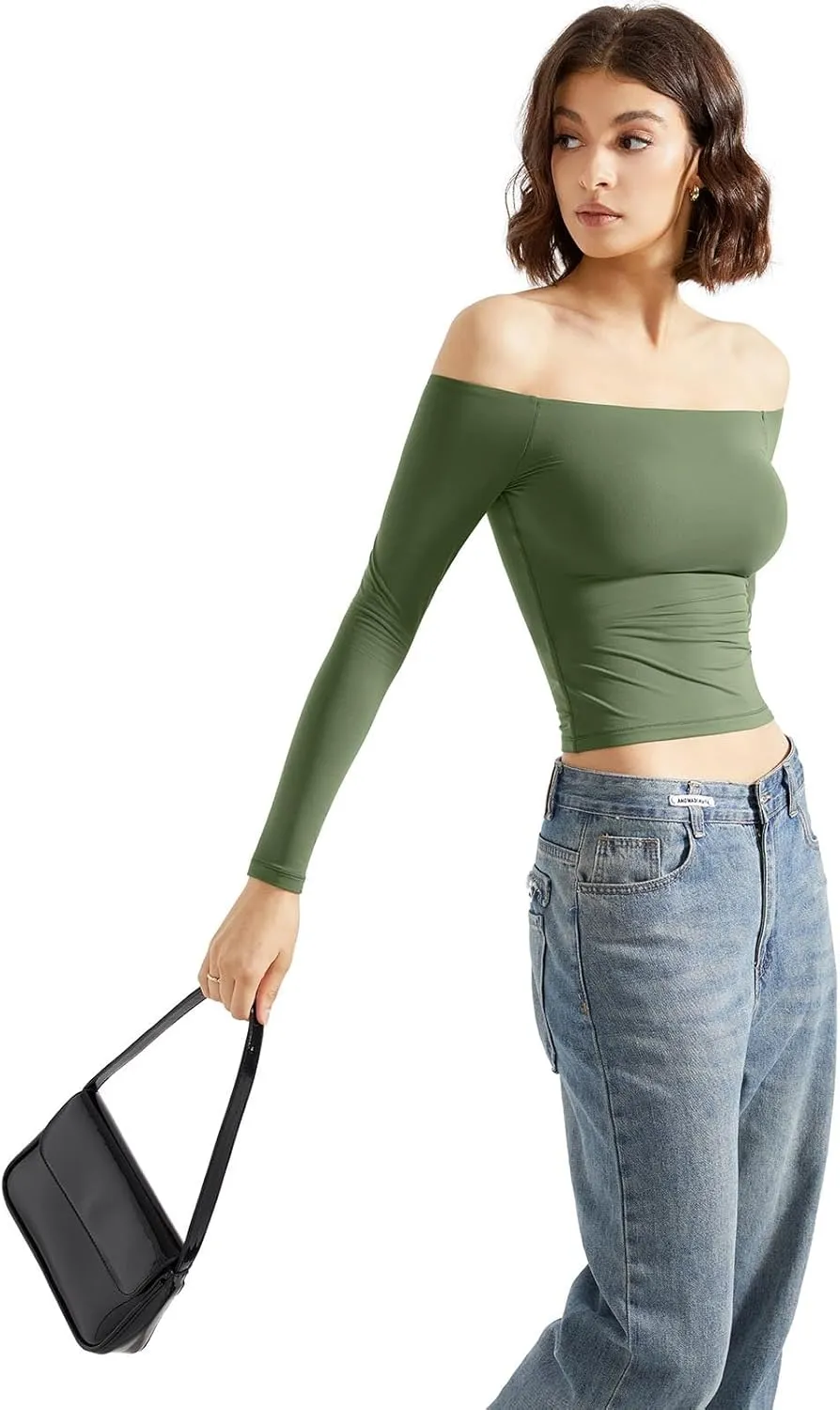 SUUKSESS Women Off Shoulder Double Lined Long Sleeve Shirts Basic Going Out Tops