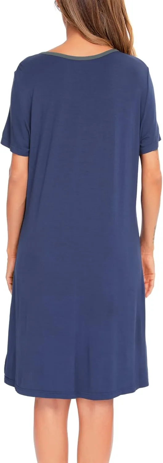 SWOMOG Women's Zip Up Housecoat Zipper Front Robe Lightweight Bathrobe Short Sleeve Loungewear Nightgowns with Pockets