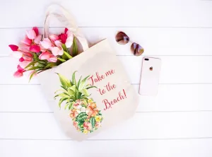 Take me to the beach floral pineapple tote
