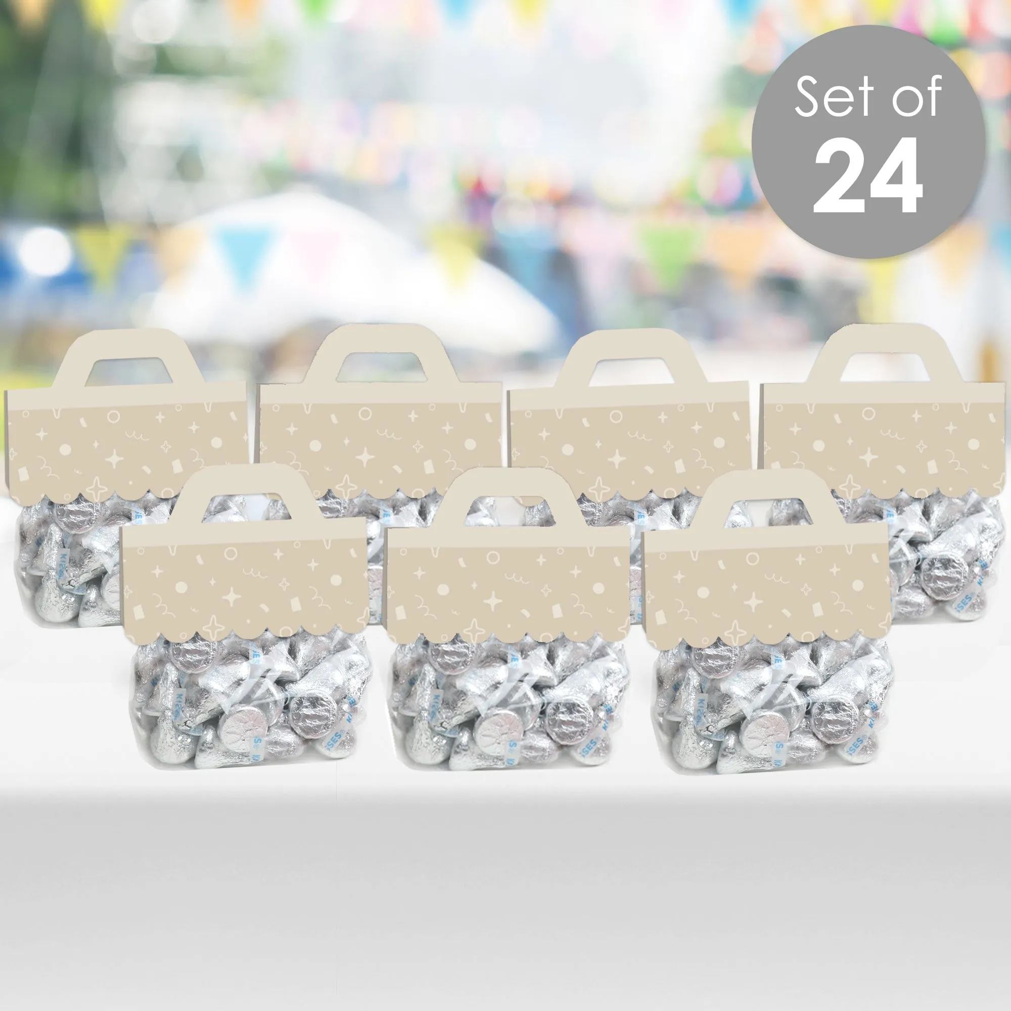 Tan Confetti Stars - DIY Simple Party Clear Goodie Favor Bag Labels - Candy Bags with Toppers - Set of 24