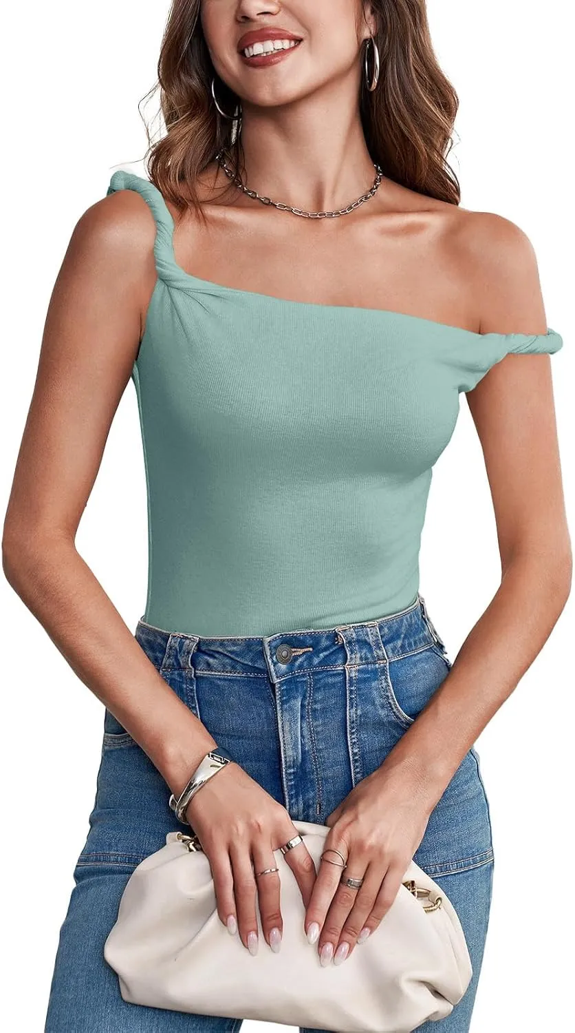 Tankaneo Womens Off The Shoulder Top Sleeveless Slim Fit Stretchy Tank Top Y2k Casual T Shirts