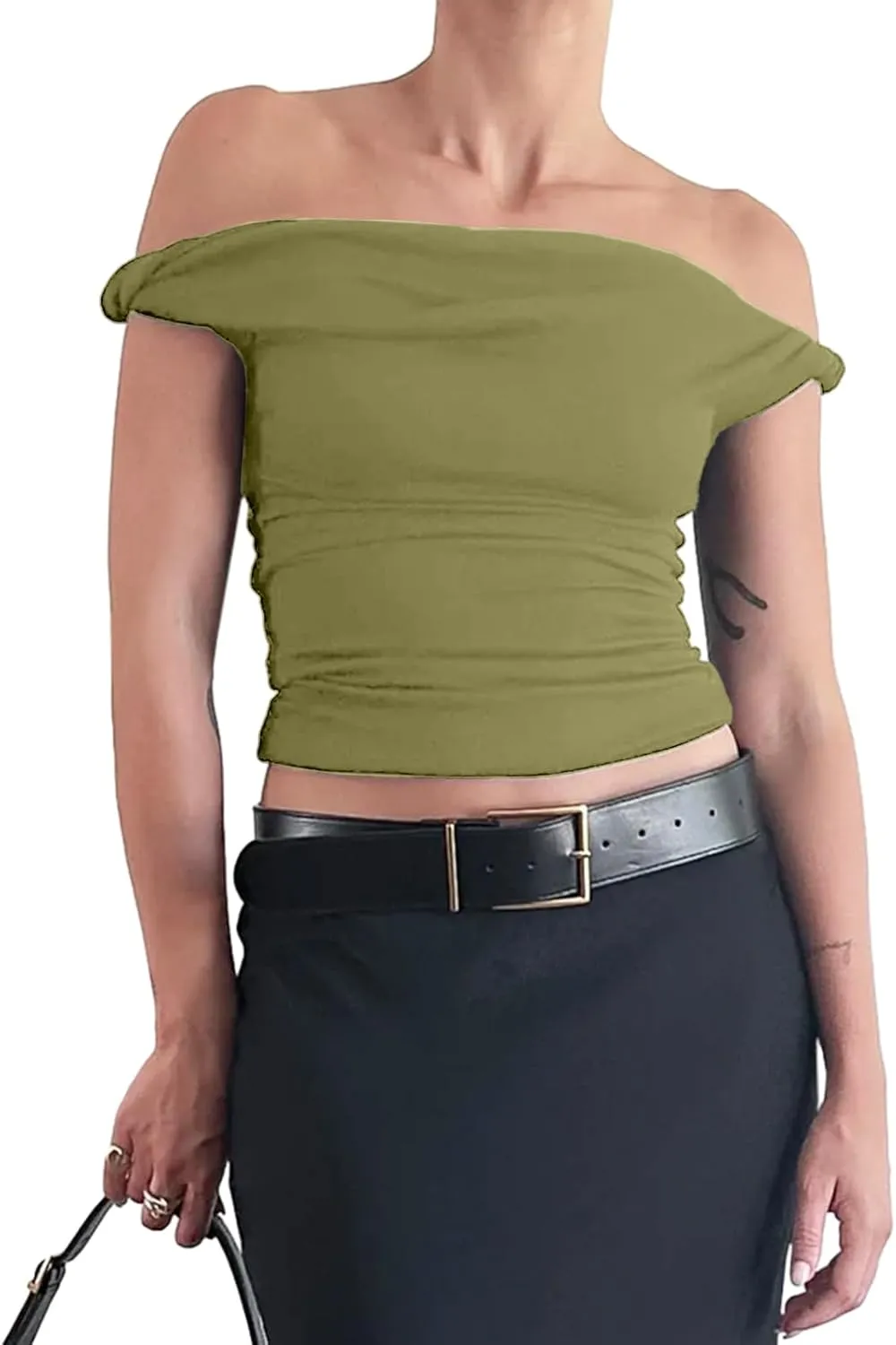 Tankaneo Womens Off The Shoulder Top Sleeveless Slim Fit Stretchy Tank Top Y2k Casual T Shirts