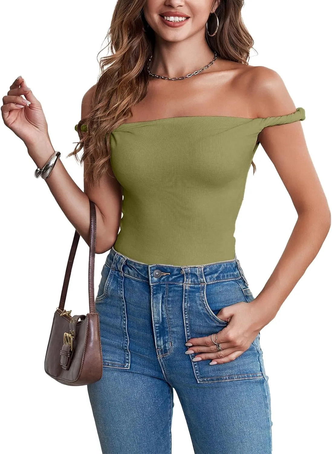 Tankaneo Womens Off The Shoulder Top Sleeveless Slim Fit Stretchy Tank Top Y2k Casual T Shirts