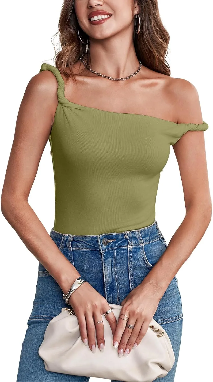 Tankaneo Womens Off The Shoulder Top Sleeveless Slim Fit Stretchy Tank Top Y2k Casual T Shirts
