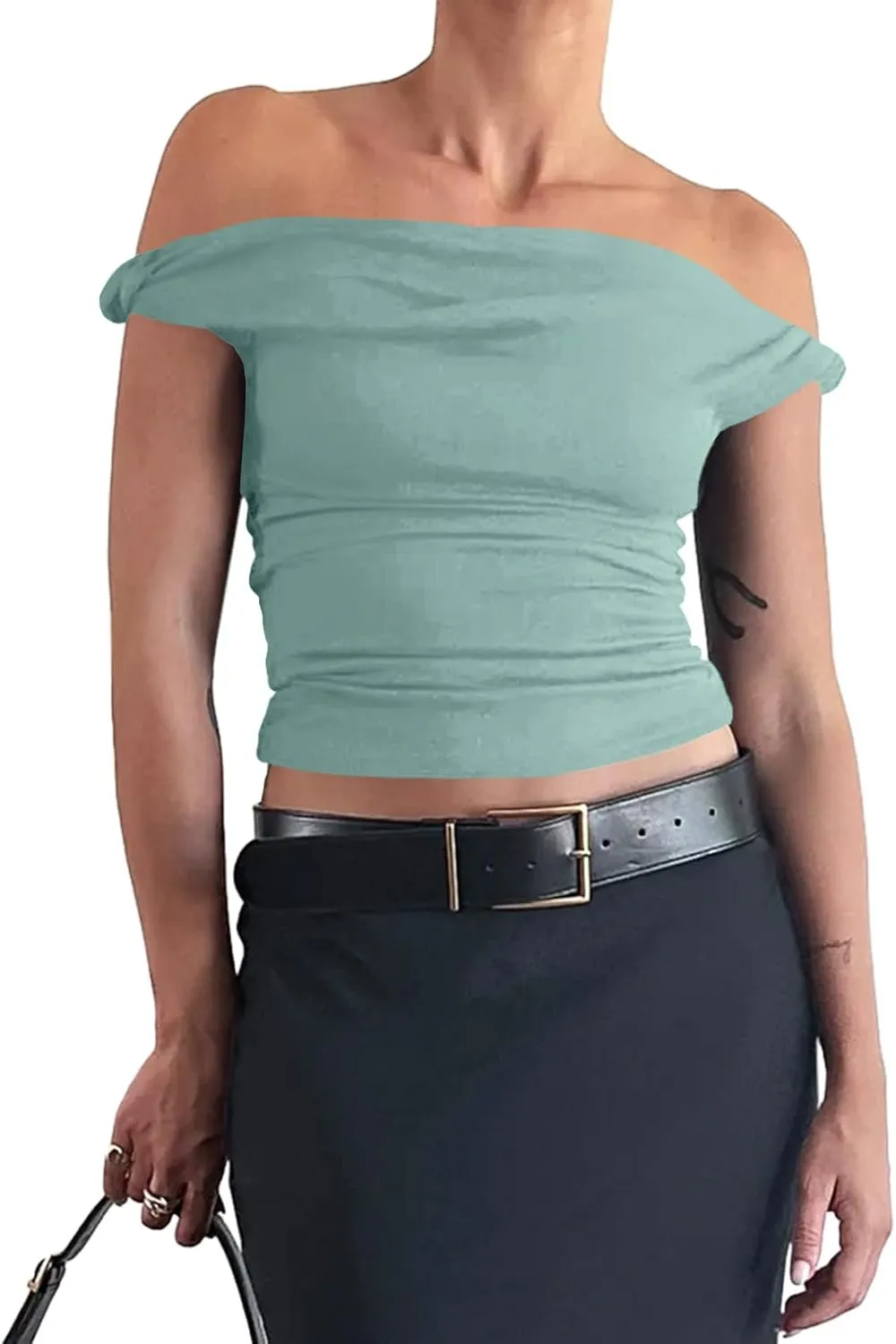 Tankaneo Womens Off The Shoulder Top Sleeveless Slim Fit Stretchy Tank Top Y2k Casual T Shirts