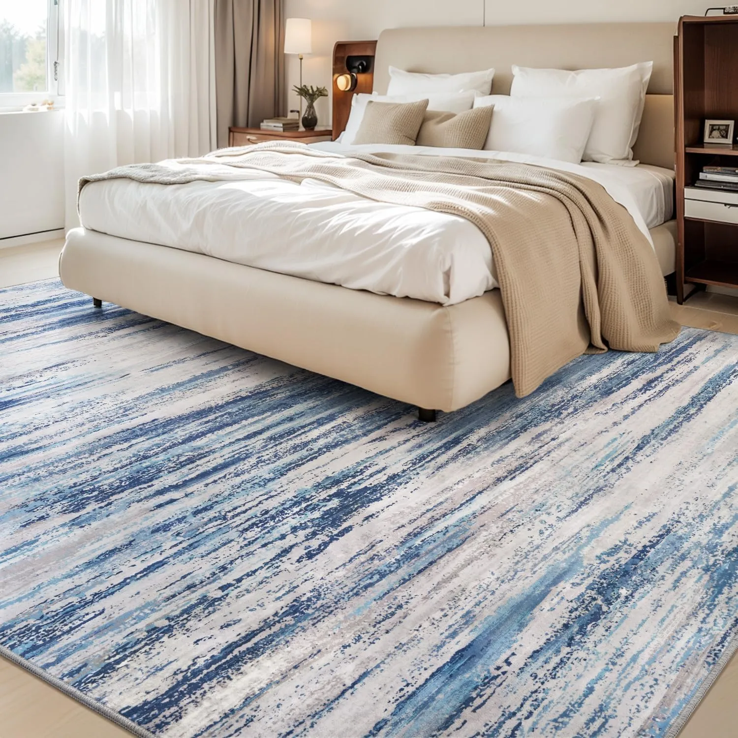 tchdio 5x7 Area Rugs for Living Room, Machine Washable Rug Modern Abstract Area Rug, Non Slip Rugs for Bedroom Rug, Soft Indoor Carpet for Living Room Office Dorm, Blue
