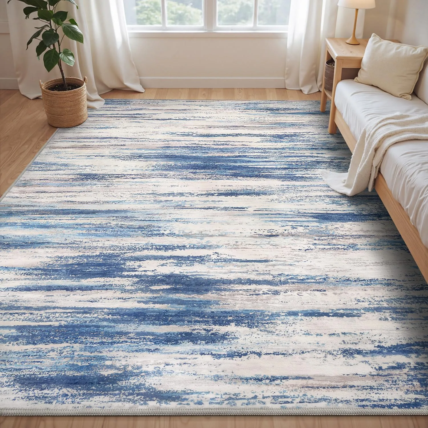 tchdio 5x7 Area Rugs for Living Room, Machine Washable Rug Modern Abstract Area Rug, Non Slip Rugs for Bedroom Rug, Soft Indoor Carpet for Living Room Office Dorm, Blue