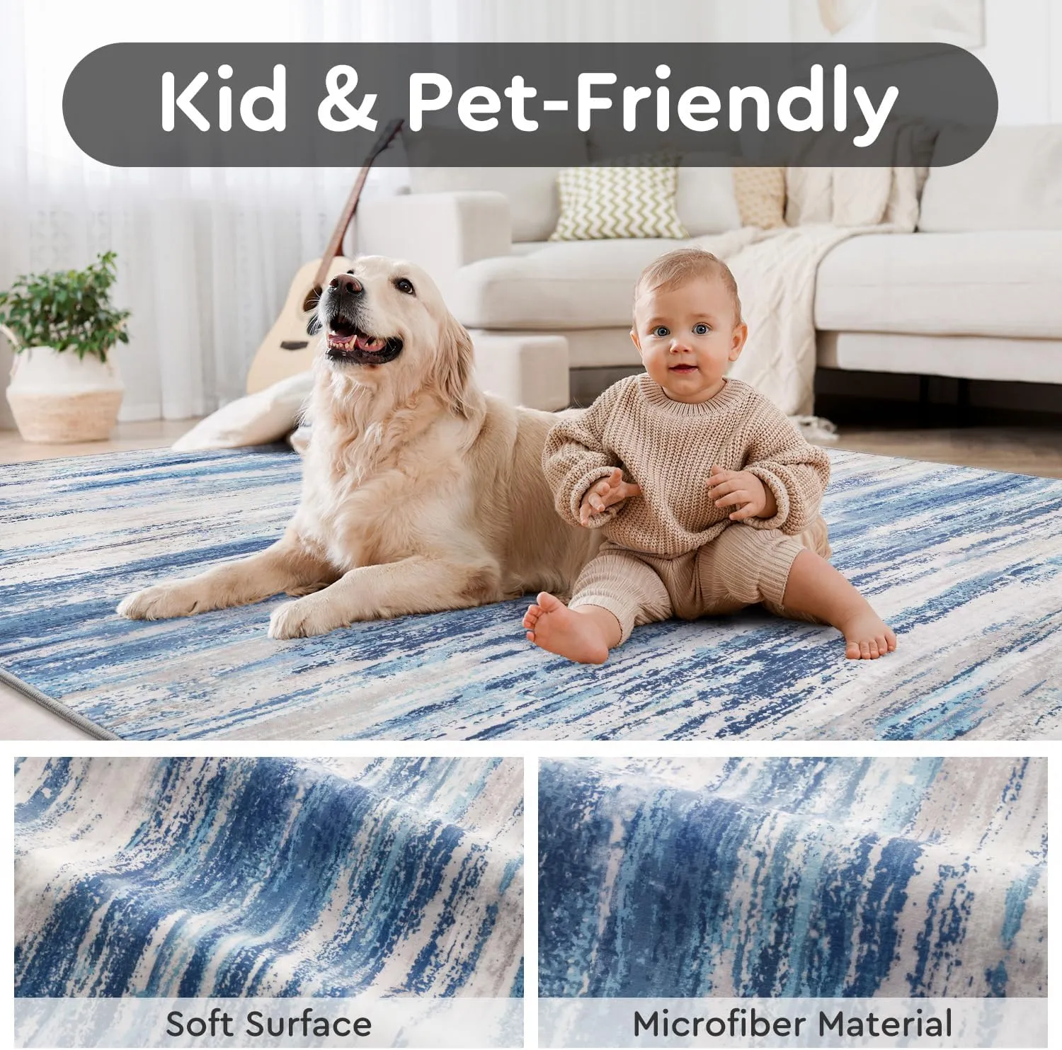 tchdio 5x7 Area Rugs for Living Room, Machine Washable Rug Modern Abstract Area Rug, Non Slip Rugs for Bedroom Rug, Soft Indoor Carpet for Living Room Office Dorm, Blue