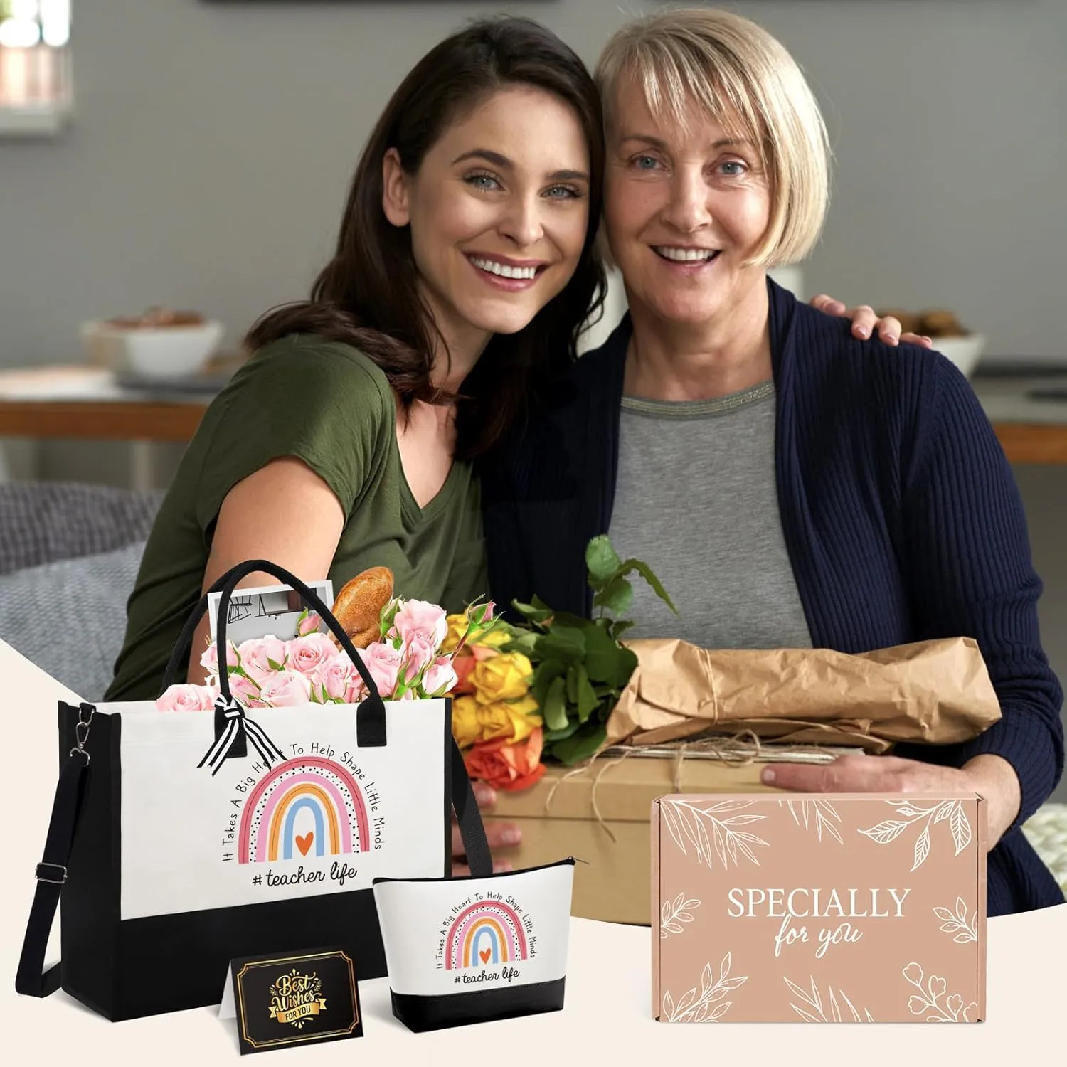 Teacher Appreciation Gifts for Women, Best Unique Ideas from Students, Funny Retirement Graduation Thank You Gifts for Teacher w/Tote Bag, Back to School, Birthday, Christmas