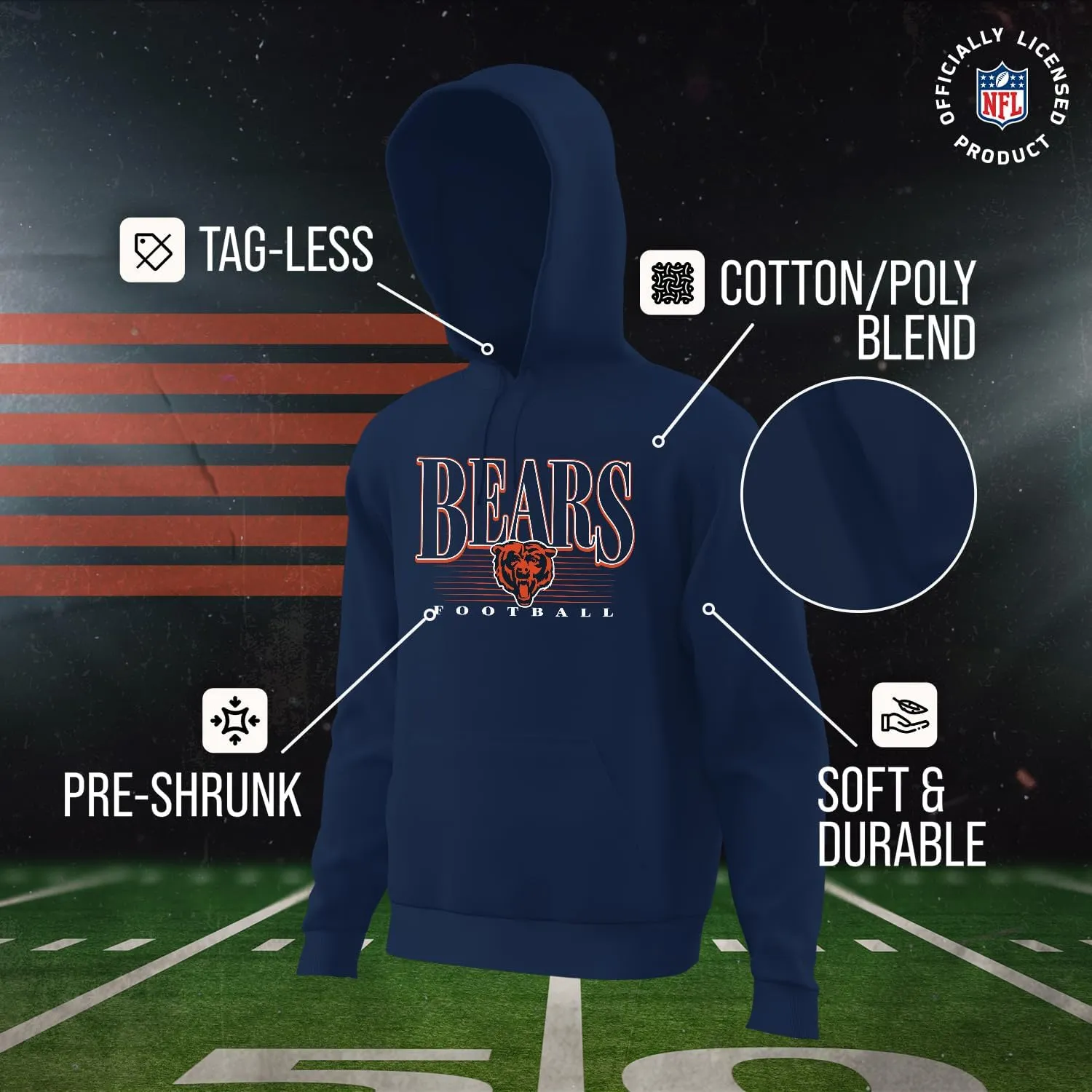 Team Fan Apparel NFL Adult Unisex Overtime Blueprint Soft Fleece Hooded Sweatshirt, Officially Licensed Football Hoodie!