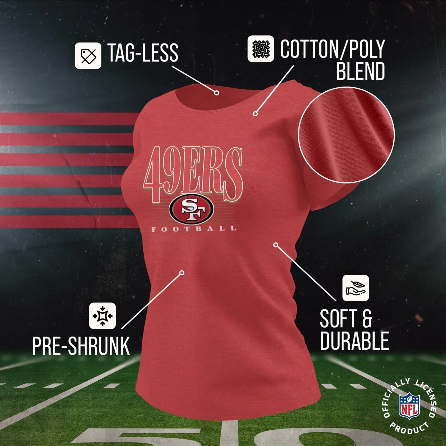 Team Fan Apparel NFL Womens Overtime Blueprint Tag-Less T-Shirt,