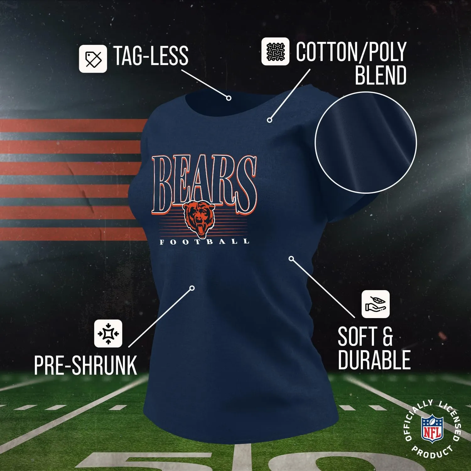 Team Fan Apparel NFL Womens Overtime Blueprint Tag-Less T-Shirt,