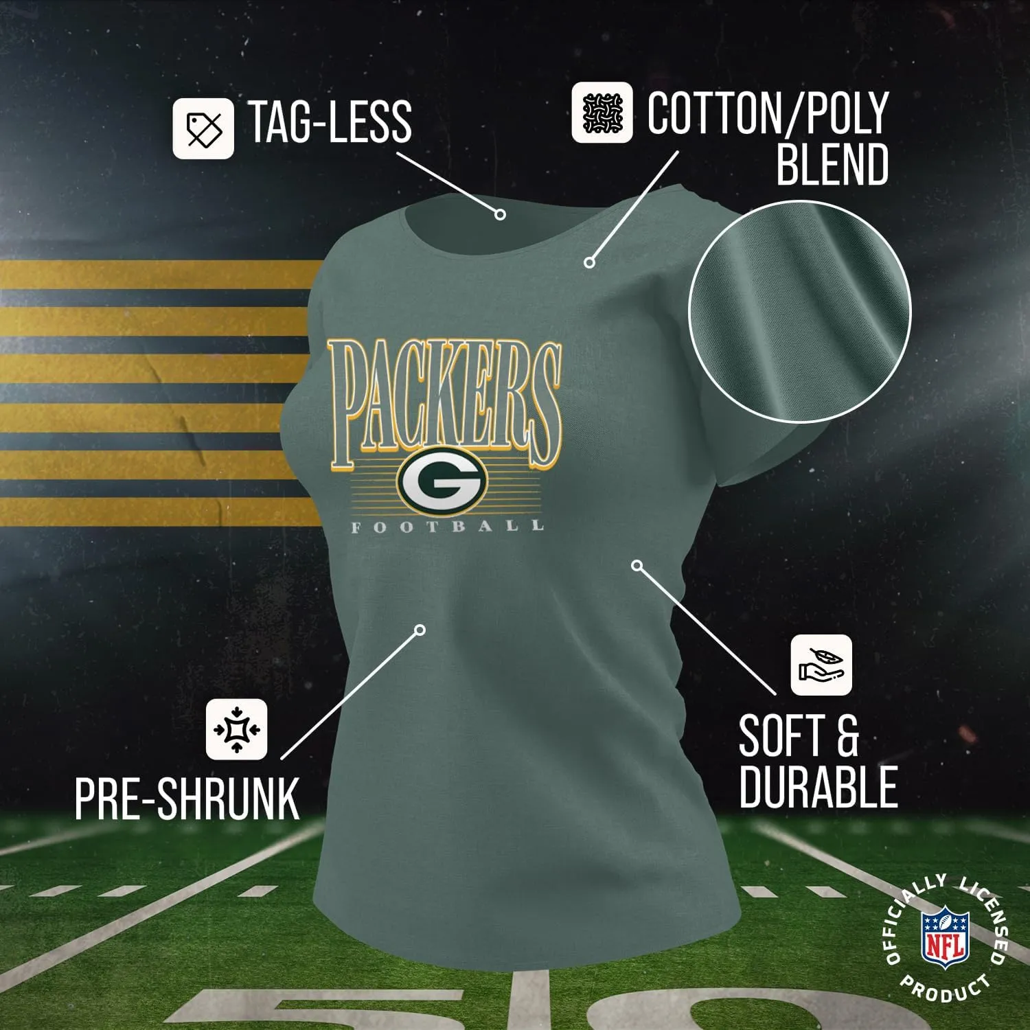 Team Fan Apparel NFL Womens Overtime Blueprint Tag-Less T-Shirt,