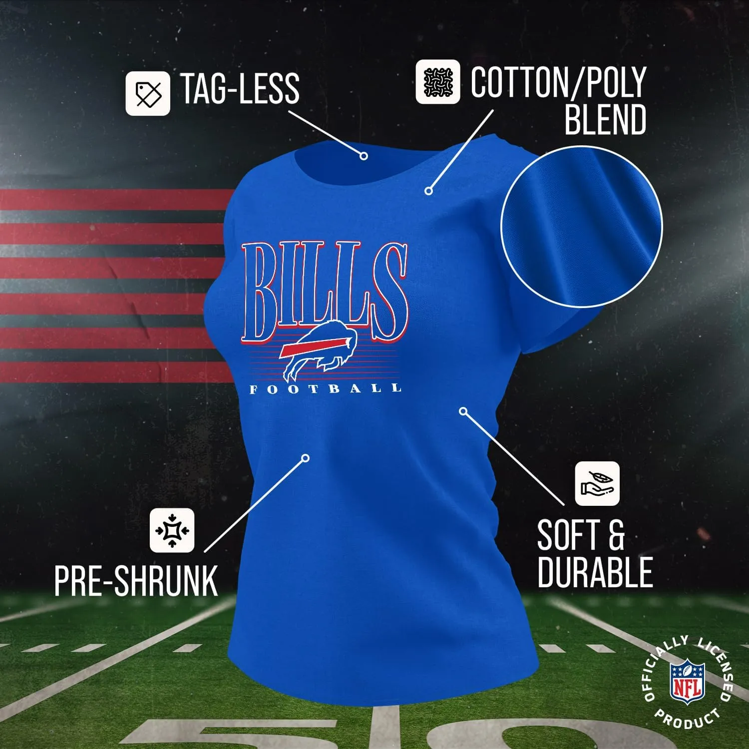 Team Fan Apparel NFL Womens Overtime Blueprint Tag-Less T-Shirt,