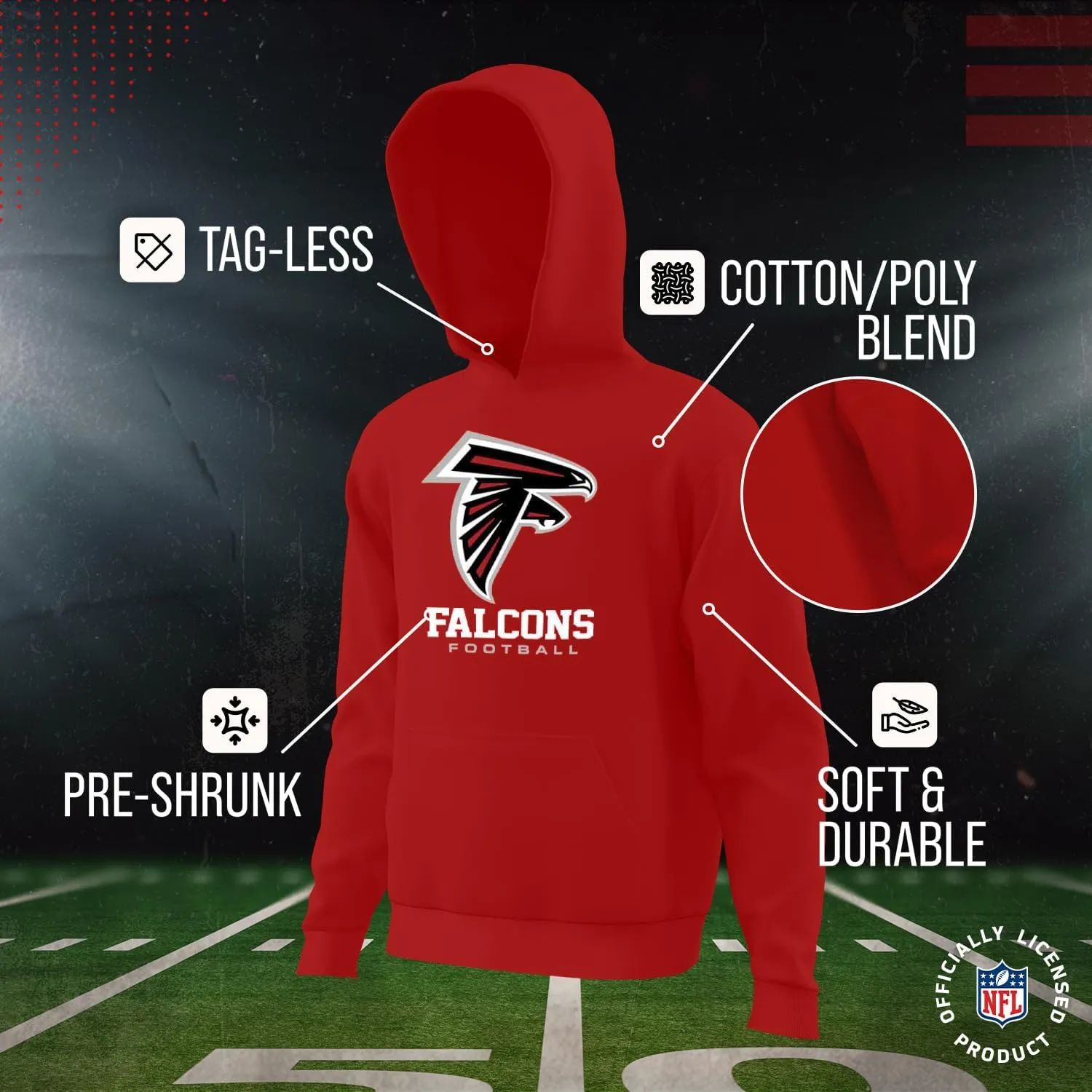 Team Fan Apparel Youth NFL Ultimate Fan Logo Fleece Hooded Sweatshirt -Tagless Football Pullover for Kids - Officially