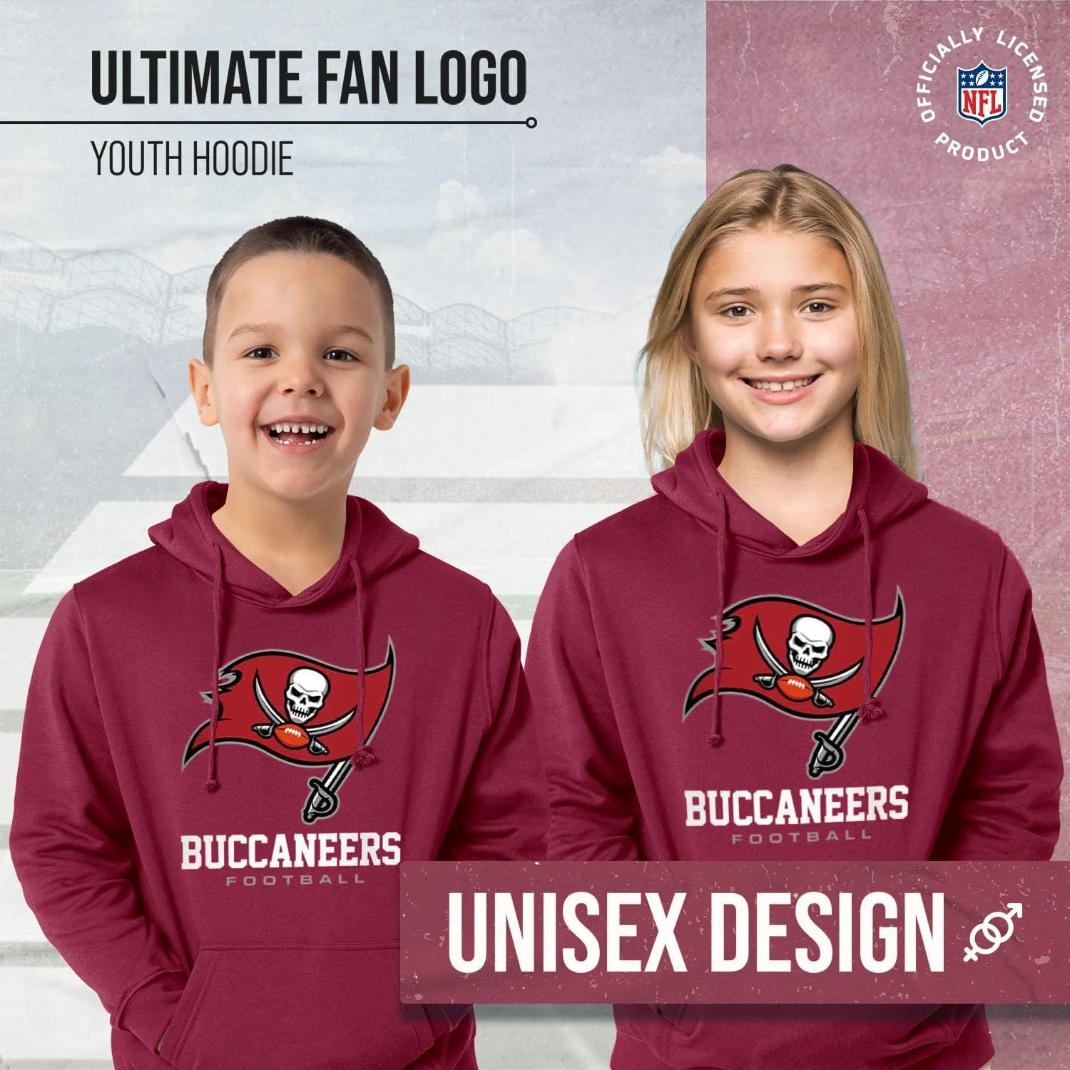 Team Fan Apparel Youth NFL Ultimate Fan Logo Fleece Hooded Sweatshirt -Tagless Football Pullover for Kids - Officially