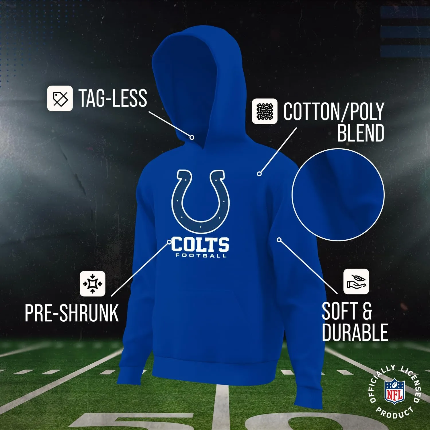 Team Fan Apparel Youth NFL Ultimate Fan Logo Fleece Hooded Sweatshirt -Tagless Football Pullover for Kids - Officially