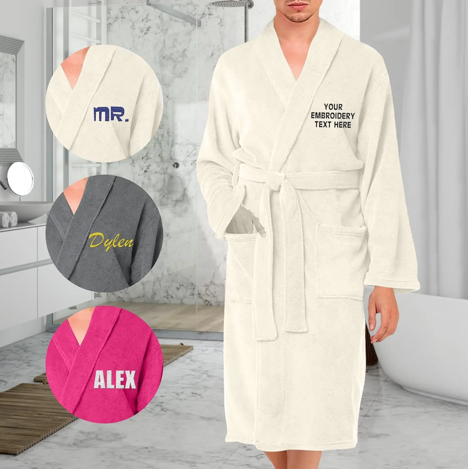 TEEAMORE Personalized Embroidered Robes Custom Monogrammed Plush Microfleece Bathrobes
