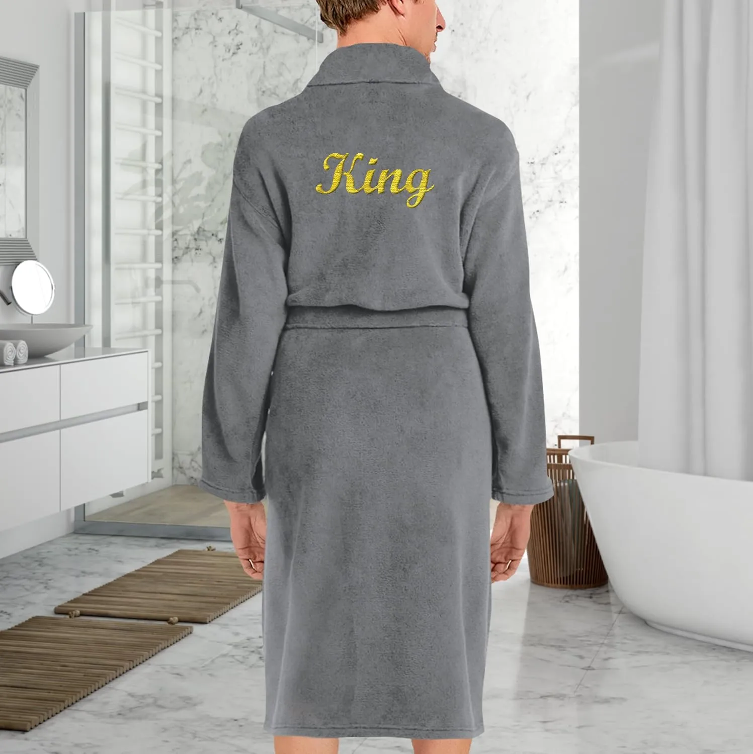 TEEAMORE Personalized Embroidered Robes Custom Monogrammed Plush Microfleece Bathrobes