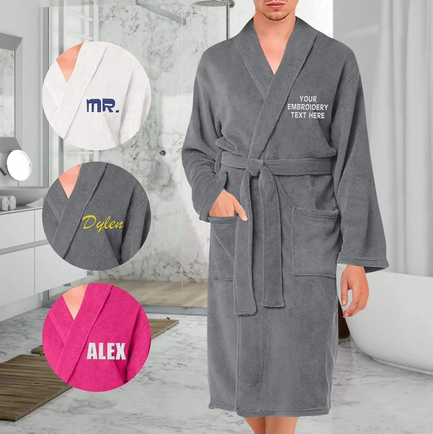 TEEAMORE Personalized Embroidered Robes Custom Monogrammed Plush Microfleece Bathrobes