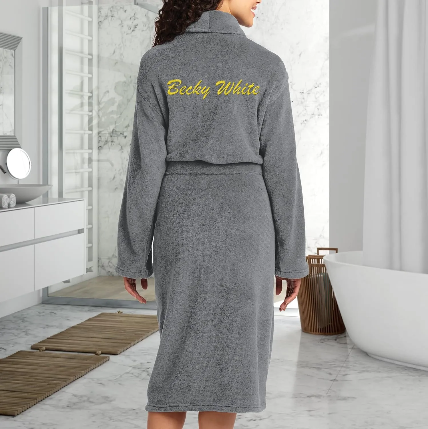 TEEAMORE Personalized Embroidered Robes Custom Monogrammed Plush Microfleece Bathrobes