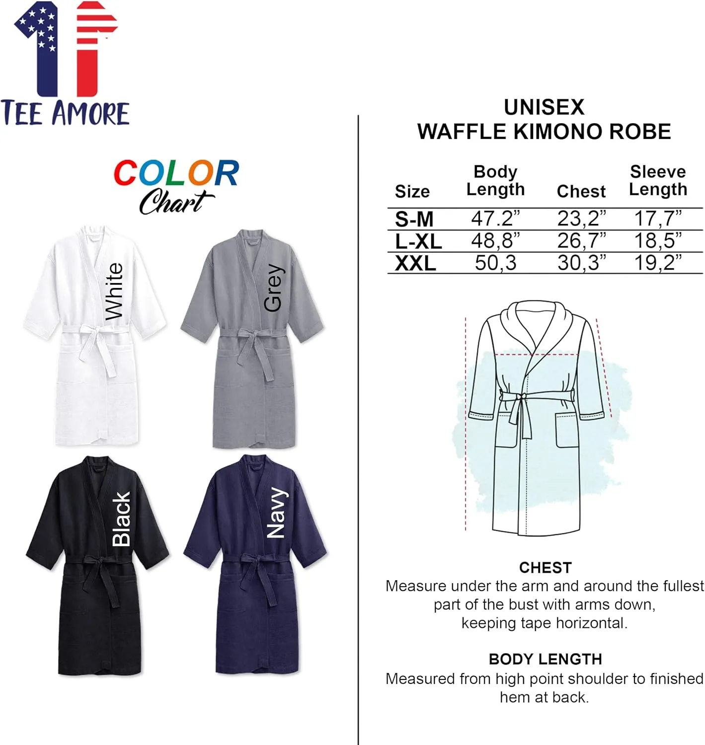 TEEAMORE Personalized Embroidered Waffle Kimono Robes Anniversary Wedding Honeymoon Spa Bathrobe