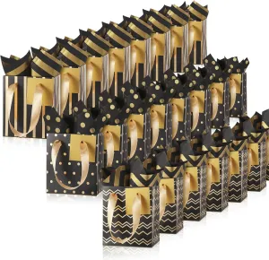 Tenare 24 Pcs Mini Metallic Gift Bags with Handles and Tissue Paper – Small Gift Bags for Graduation, Father's Day, 4th of July, Summer Party Favors(Black Gold,7 * 4 * 9 Inch)
