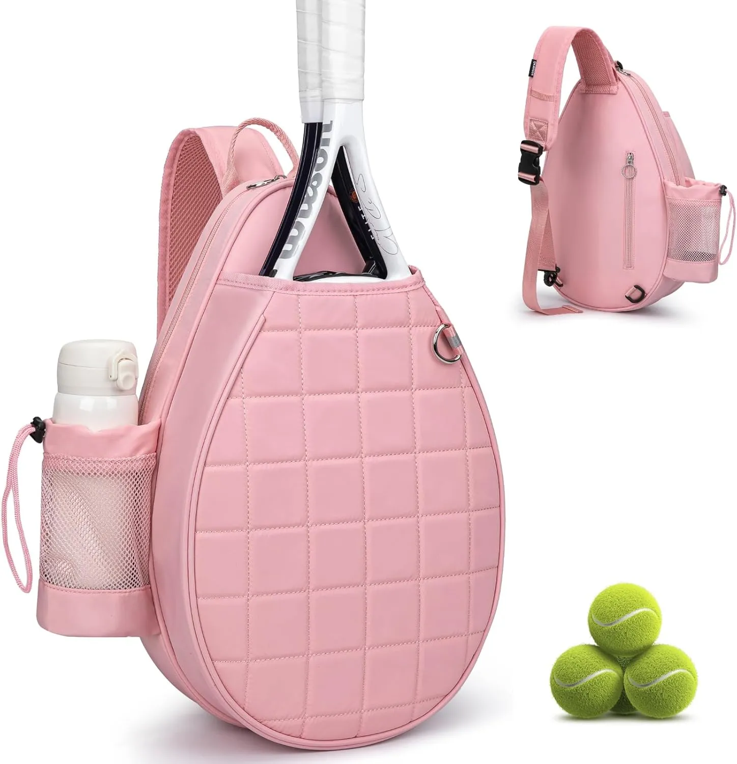Tennis Bag, Quilted Tennis Backpack Holds 2 Rackets, Waterproof Crossbody Sling Pickleball Bags for Women, Men and Youth