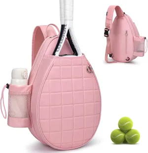 Tennis Bag, Quilted Tennis Backpack Holds 2 Rackets, Waterproof Crossbody Sling Pickleball Bags for Women, Men and Youth