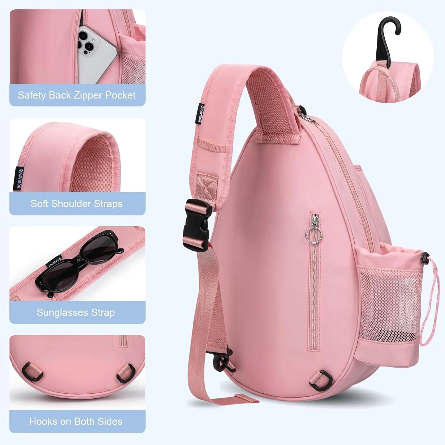 Tennis Bag, Quilted Tennis Backpack Holds 2 Rackets, Waterproof Crossbody Sling Pickleball Bags for Women, Men and Youth