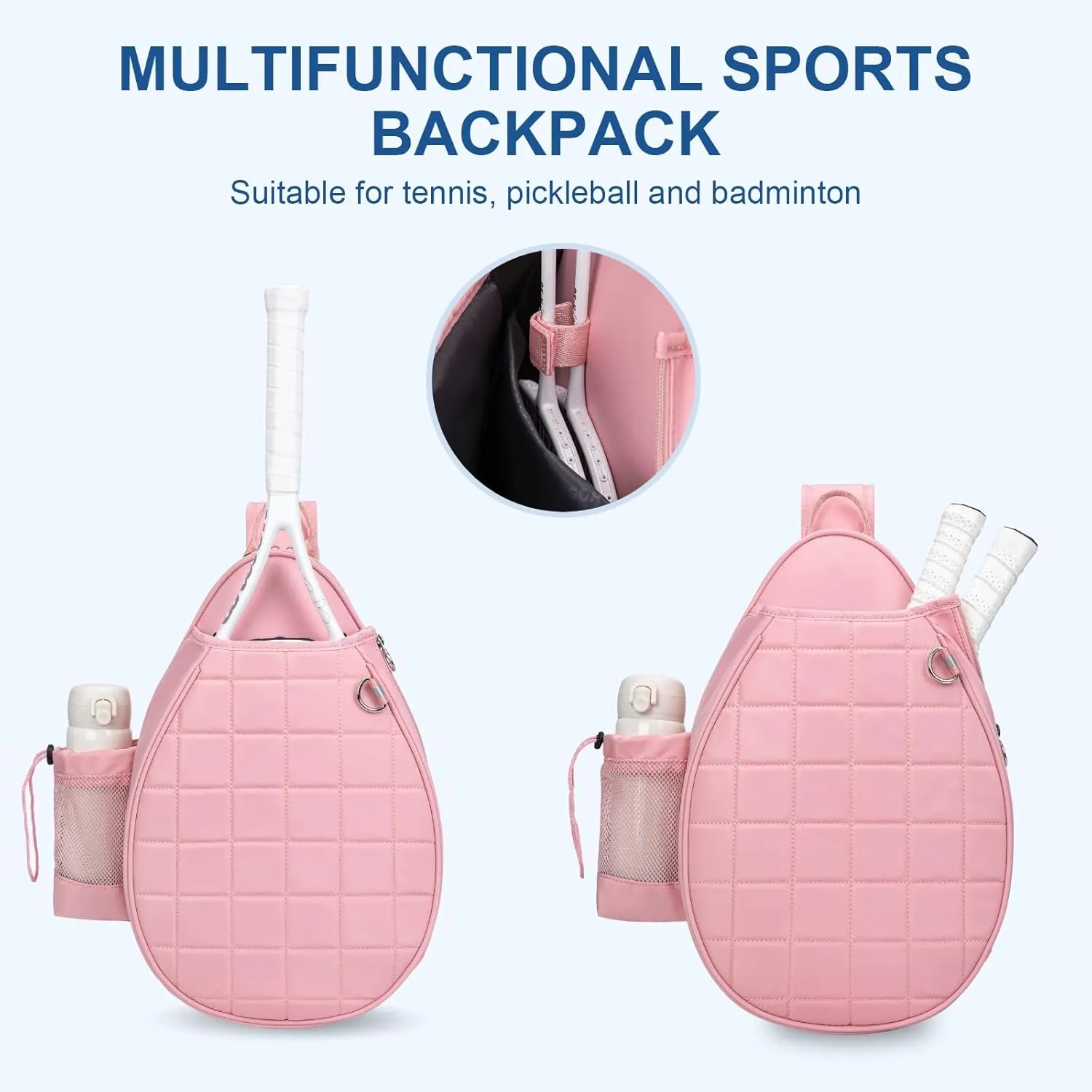 Tennis Bag, Quilted Tennis Backpack Holds 2 Rackets, Waterproof Crossbody Sling Pickleball Bags for Women, Men and Youth