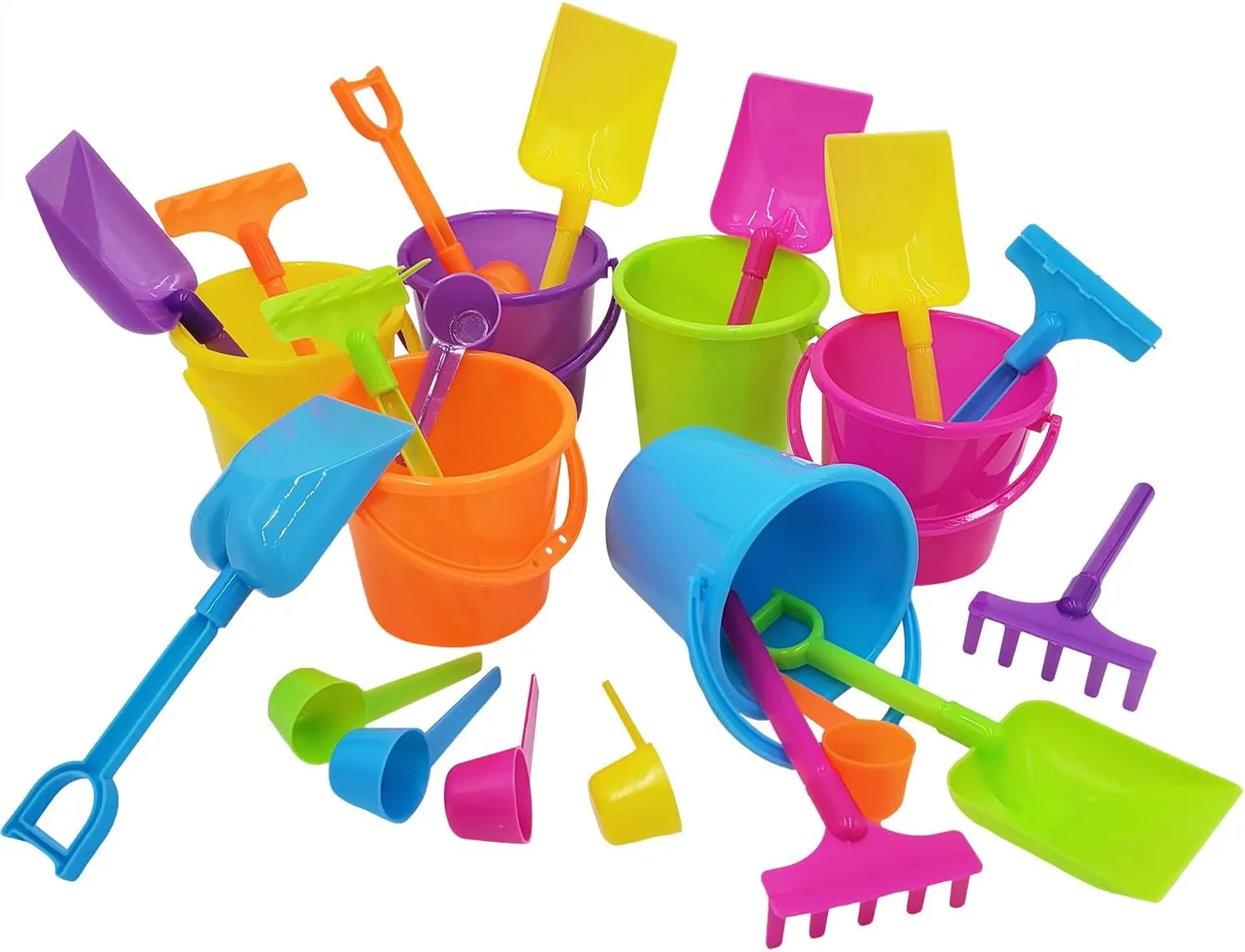 The Dreidel Company Mini Beach Playsets (24-Pack), Play Set Includes 1 Sand Bucket, 1 Shovel, 1 Rake, and 1 Scoop, Birthday Treats for Boys and Girls, Party Favors for Kids and Toddlers