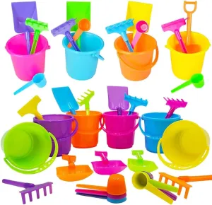 The Dreidel Company Mini Beach Playsets (24-Pack), Play Set Includes 1 Sand Bucket, 1 Shovel, 1 Rake, and 1 Scoop, Birthday Treats for Boys and Girls, Party Favors for Kids and Toddlers