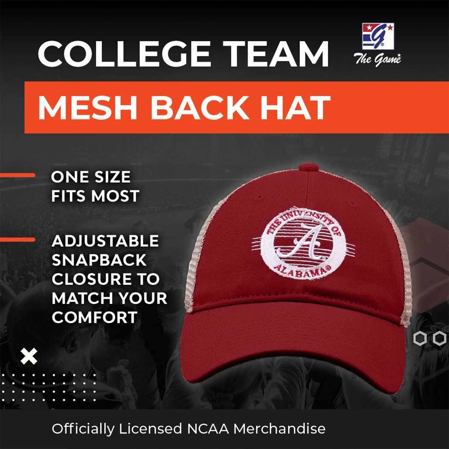 The Game NCAA Snapback - Patch Meshback - Classic Comfort - Adjustable Size - Let Everyone Know which Team You Support