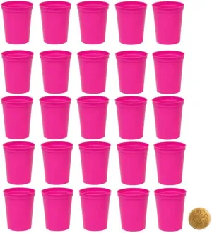 THE MARDI GRAS KREWE Hot Pink Plastic Party Cups, Pack of 25, Blank 16 oz Stadium Cups