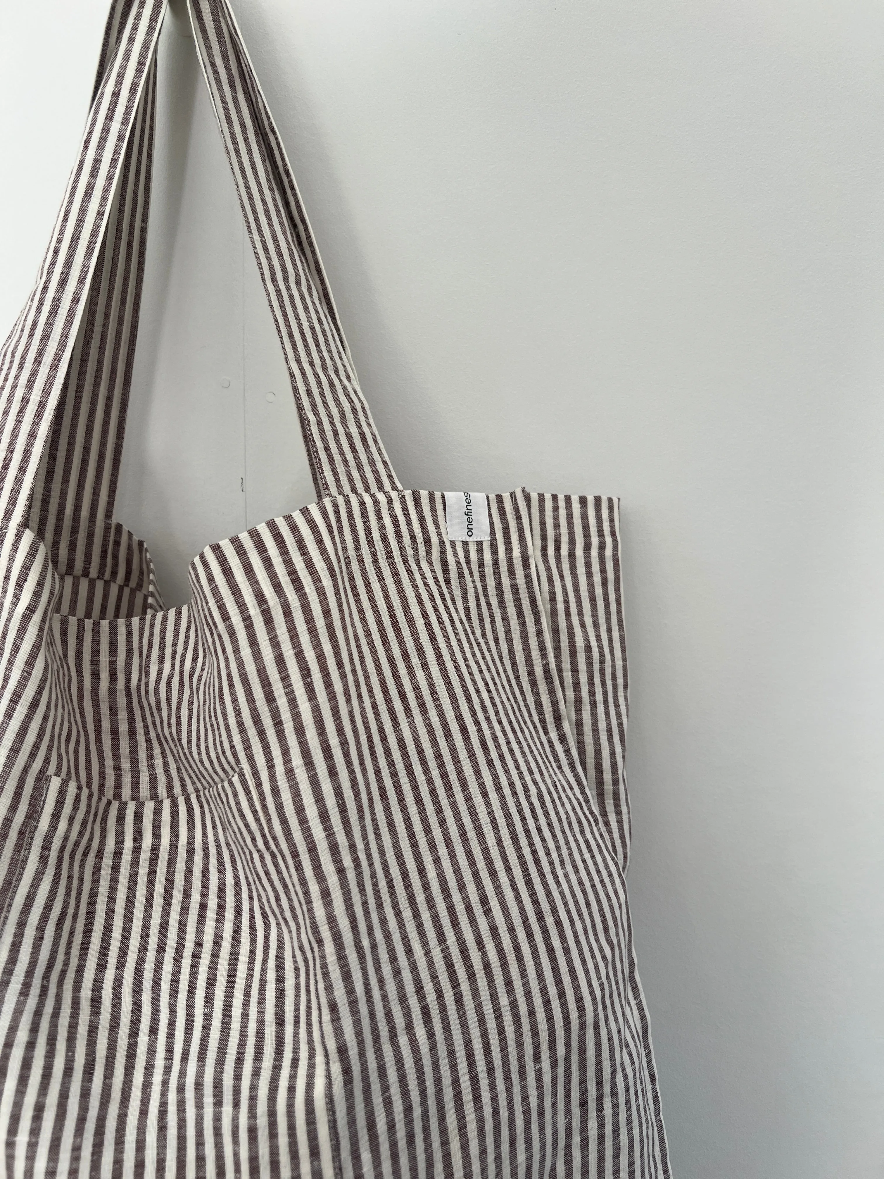 The Weekender Linen Tote - COFFEE STRIPE