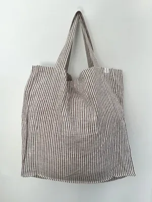 The Weekender Linen Tote - COFFEE STRIPE