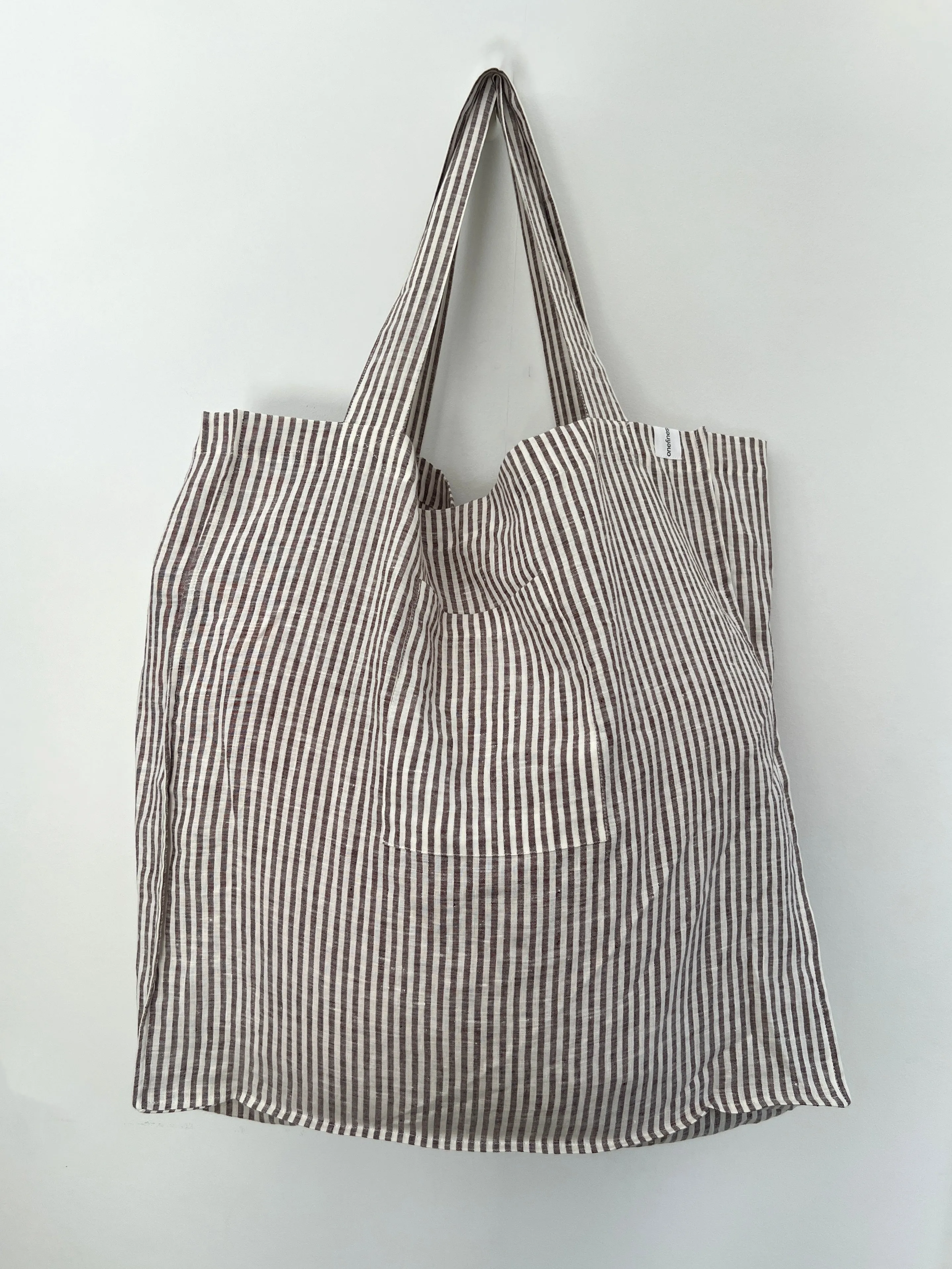 The Weekender Linen Tote - COFFEE STRIPE