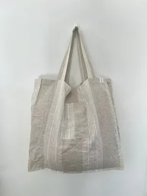 The Weekender Linen Tote - FLAX STRIPE
