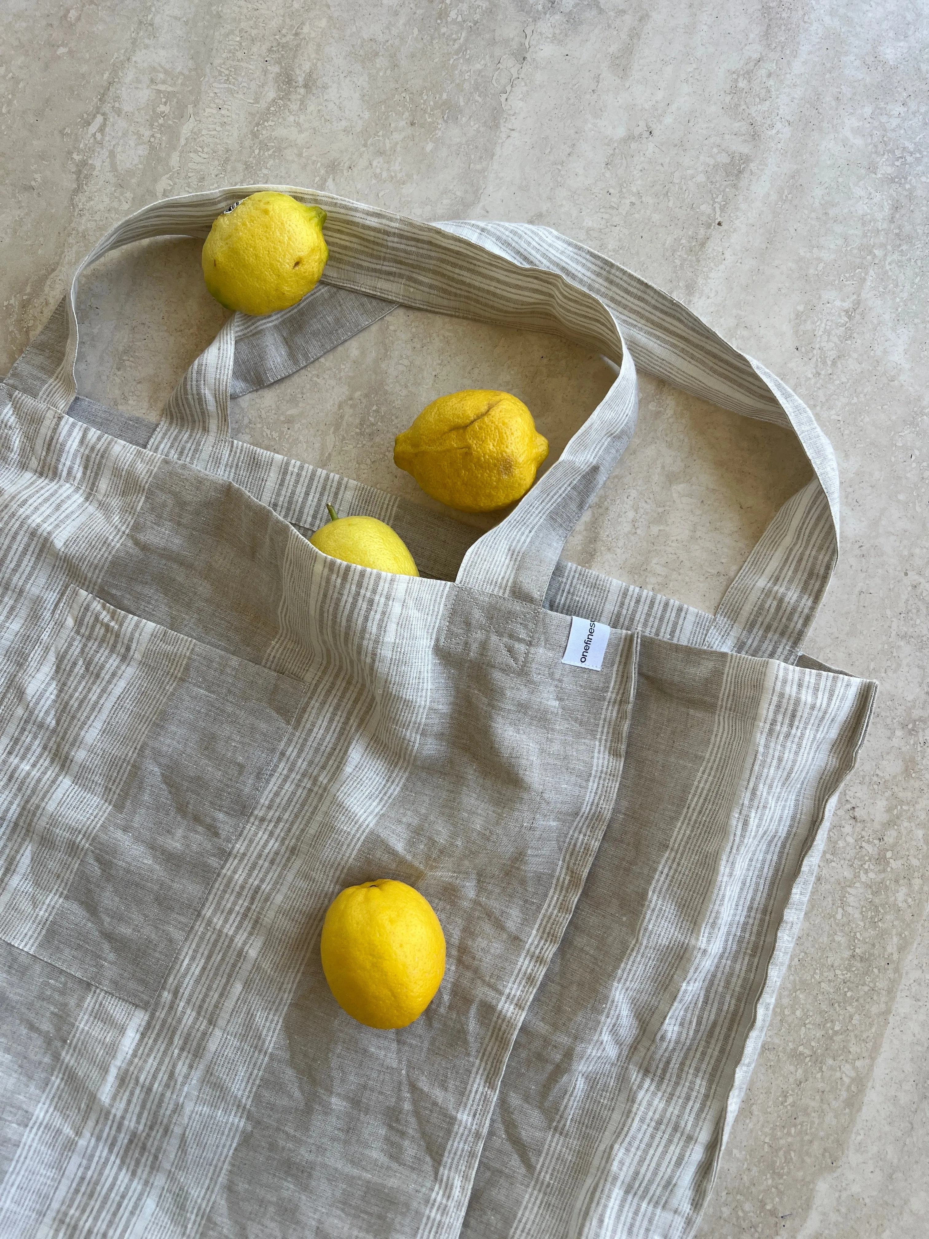 The Weekender Linen Tote - FLAX STRIPE