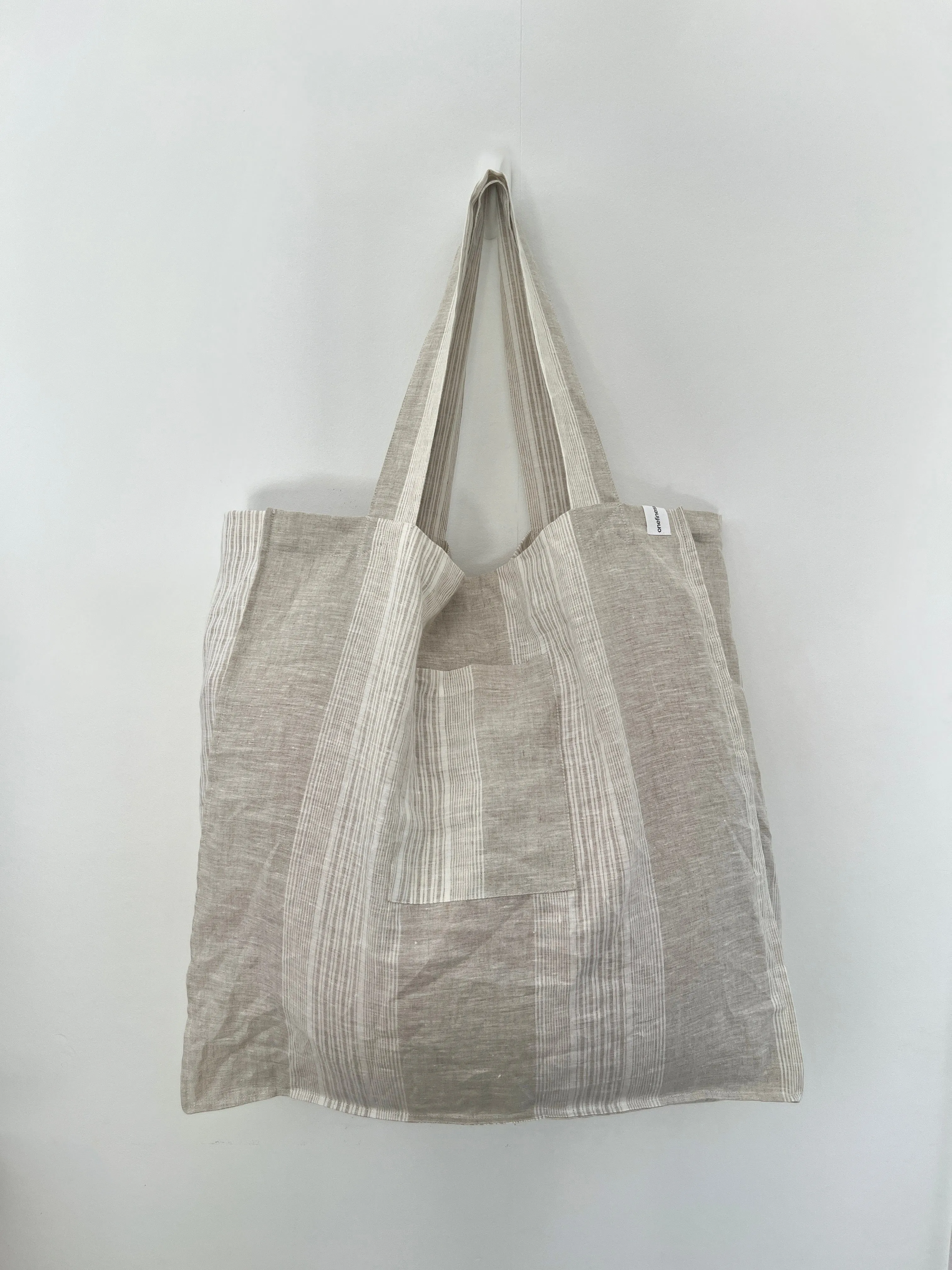 The Weekender Linen Tote - FLAX STRIPE
