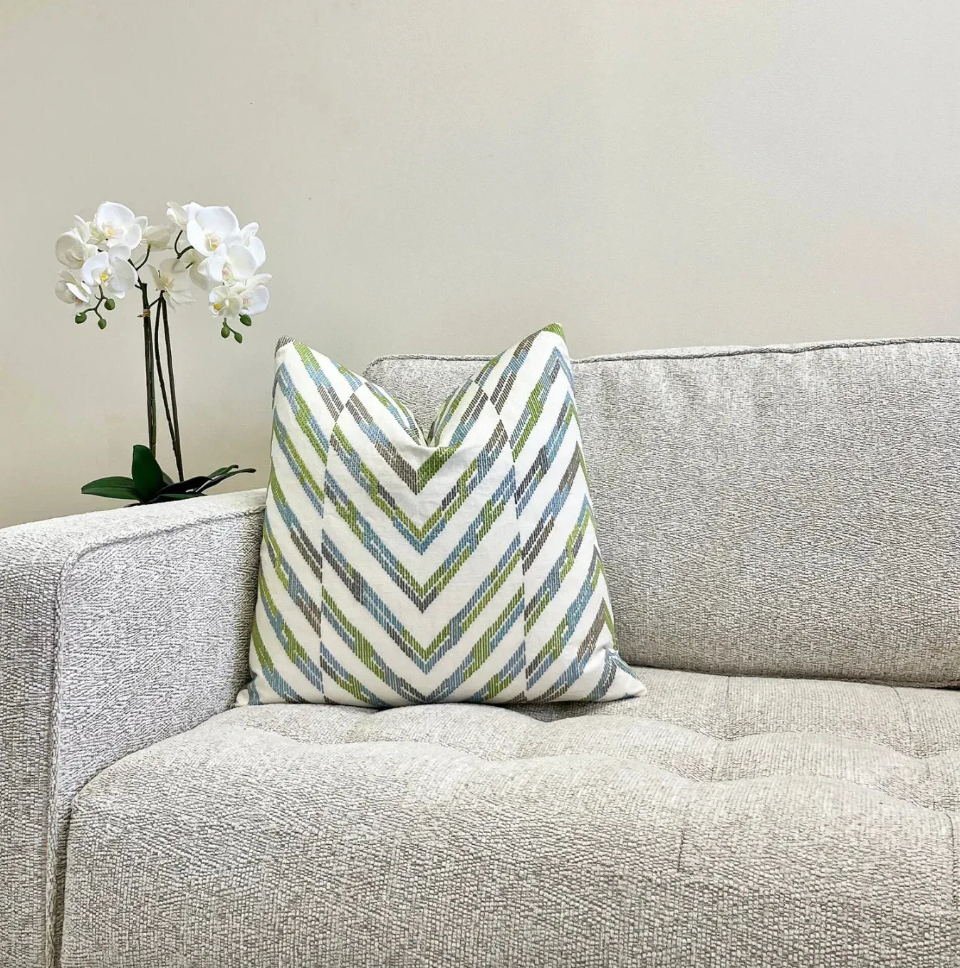 Thibaut Hamilton Embroidery Spa Blue White Throw Pillow